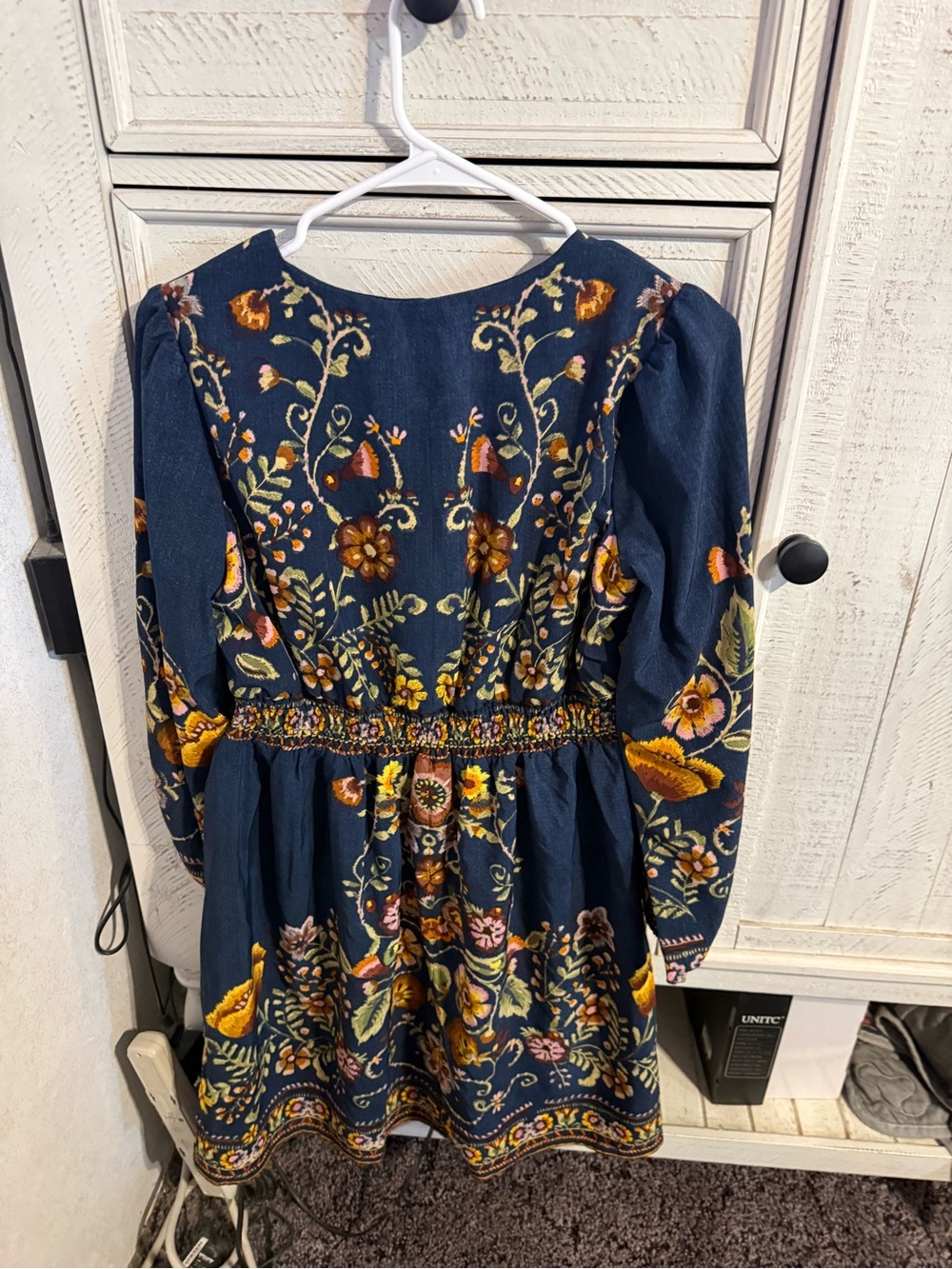 Maggy London Navy Floral Embroidered Midi Dress